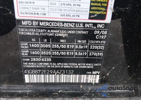 2009 Mercedes-Benz Ml 550 4Matic from USA, damaged, VIN 4JGBB72E29A473132